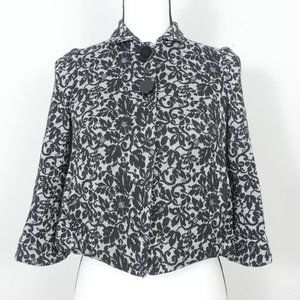 Diane Von Furstenberg Black Silver Floral Button Up Short Size 2 Vintage Jacket